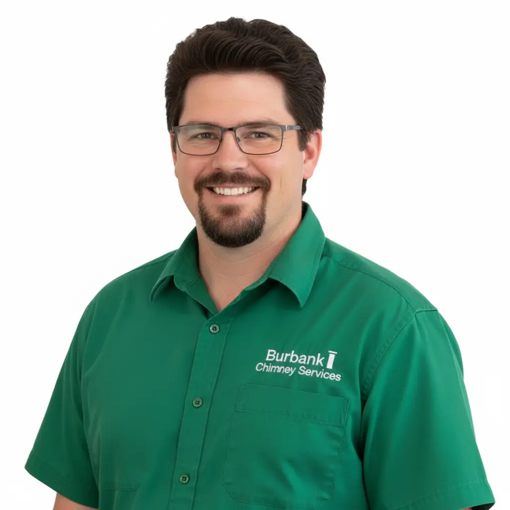 David Schwartz, owner and founder of Burbank Chimney Services, wearing green company polo shirt